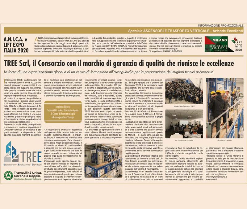 Il sole 24 ore parla di impianto sicuro, eccellenza nella manutenzione ascensori